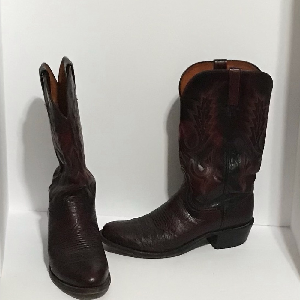 Men’s Lucchese Cowboy Boots Size 9 D Black Cherry Ostrich Leather N9580 100609